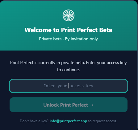 Welcome screen with beta key input